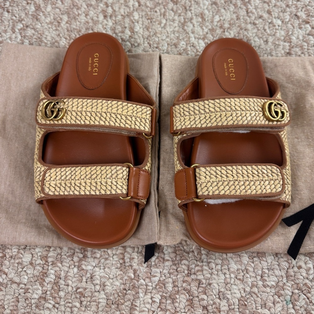 Gucci Tan and Brown Slide Sandals